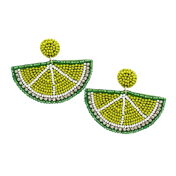 Beaded Lime Earring, Seed Bead Fruit Earring, Boho Summer Tropical Vacation - Picture 1 of 2